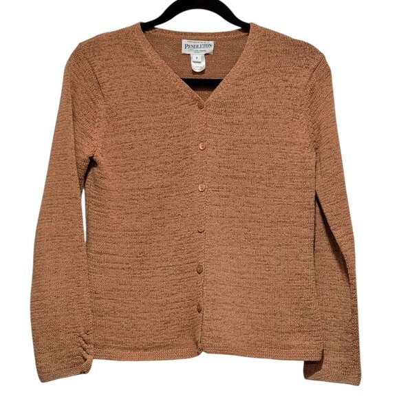 Pendelton Warm Camel Brown Chunky Knit Cardigan Preppy Old Money Womens Small - Picture 1 of 9